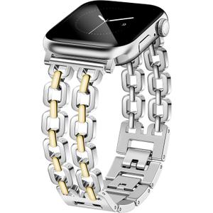 Newlibery Silver Gold Watch Bands for Women Compatible with Apple Watch 38mm 40mm 41mm 42mm (S10/11) Adjustable Metal Strap Dressy Pretty Chain Bracelet for iWatch Series 11/10/9/8/7/6/5/4/SE/3/2/1