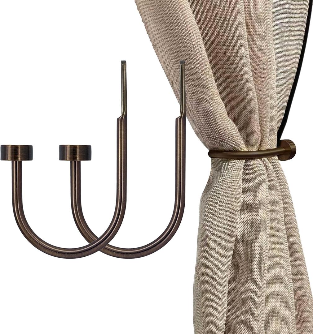 Quality Curtain Holdbacks, Solid Steel Curtain Holdback with Disk Finial,Electroplate Finishes, Set of 2 Window Curtain Tieback Hooks, Antique Bronze