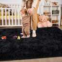 Merelax Soft Modern Indoor Large Shaggy Rug for Livingroom Bedroom Decor Aesthetic, Non-Slip Plush Fluffy Area Rugs for Boys Dorm Nursery Indoor Accent Floor Carpet 8x10Feet, Black