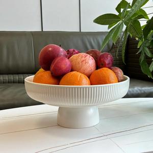 Ceramic Fruit Bowl,11" Decorative Bowl, Large Fruit Bowl for Kitchen Counter, Pedestal Bowl, Kitchen Counter Dcor, Bread Candy Snacks Organizer, White (5.3 lbs, 68oz)