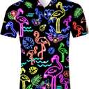 uideazone Mens Funny Hawaiian Shirts 3D Graphic Button Down Short Sleeve Tropical Holiday Beach Aloha Shirt (Large, Flamingo Hibiscus)