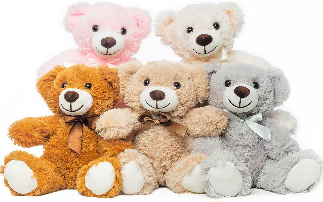 Teddy Bears Bulk 5 Packs Teddy Bear Stuffed Animal Plush Toys 5 Colors Gift for Kid Girlfriend,13.5 Inches Stuffed Bears for Christmas Valentines Day Birthday Wedding Party