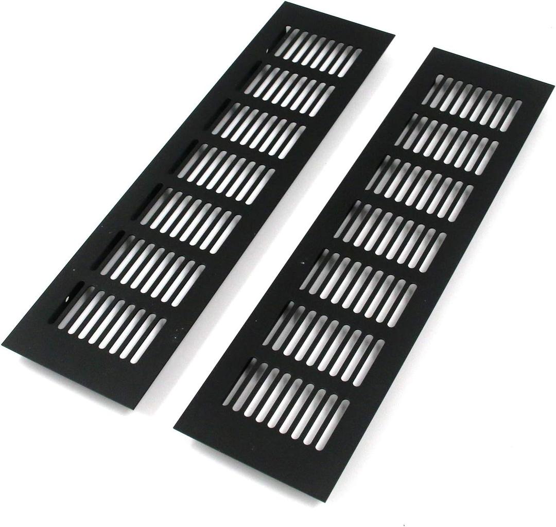 Geesatis Air Vent Covers for Floor, Cabinet, Wall, Ceiling  Heavy Duty Rust-Proof Aluminum Grille with Screws, 2 Pack, Black (11.81'' x 3.15'' Outer Size, Fits 10.55'' x 2.48" Duct Openings)