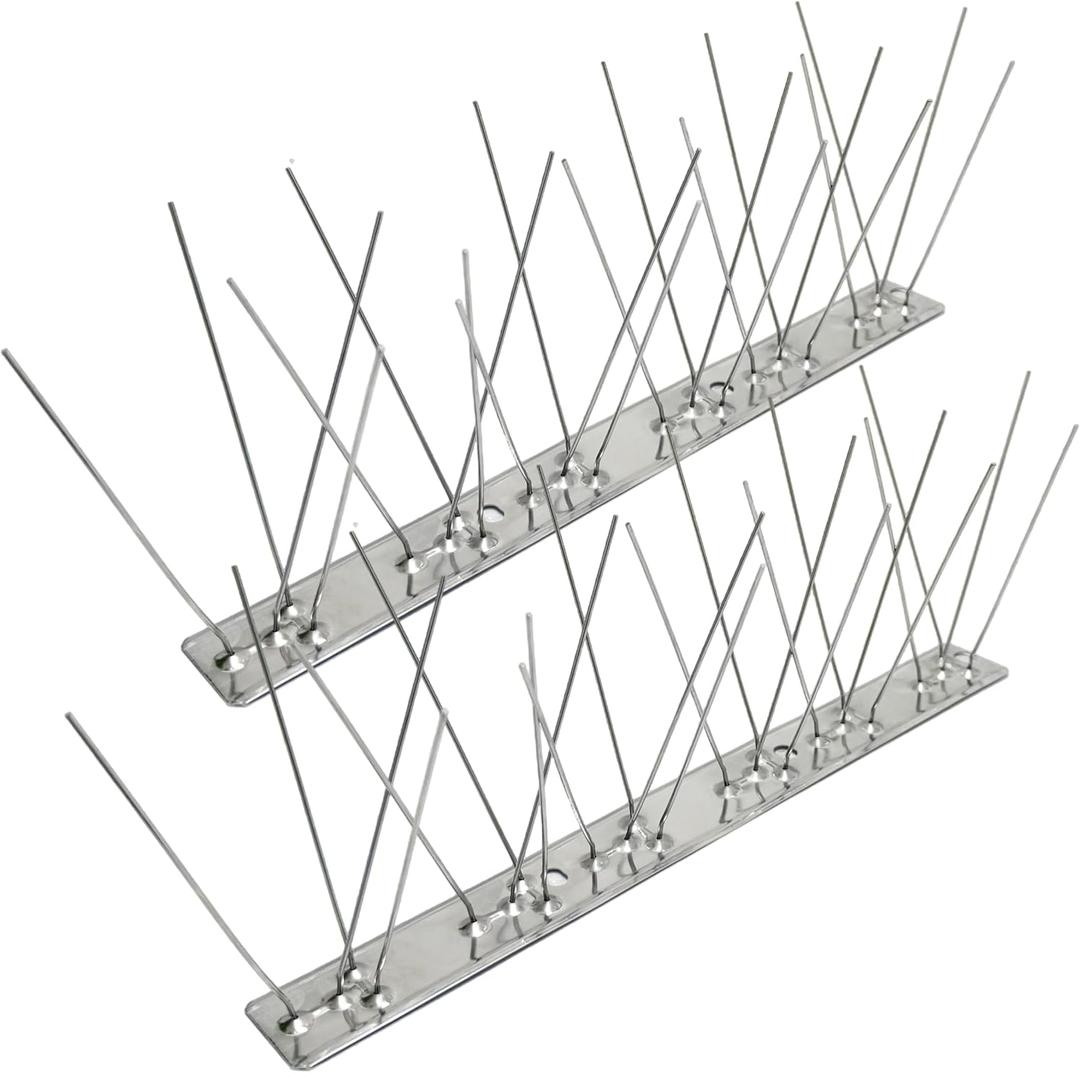 2 x Stainless Steel Bird Spikes for Pigeons, Anti Bird Deterrent Spikes for Woodpeckers, Squirrels, Raccoons, Weatherproof Fence Spikes for Roof, Railing,Patio, 3.28 Feet