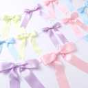 3 x 3 Pcs Pastel Bow Garland Banner Pre Strung Satin Ribbon Hanging Party Bow Garland Decoration for Easter Birthday Bachelorette Bridal Showers Engagement Wedding Party Supplies