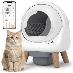 Automatic Litter Box, Self Cleaning Litter Box for Multiple Cats with App Control, Dual Safety Protection, Odor-Free Waste Disposal, Includes Trash Bags, White