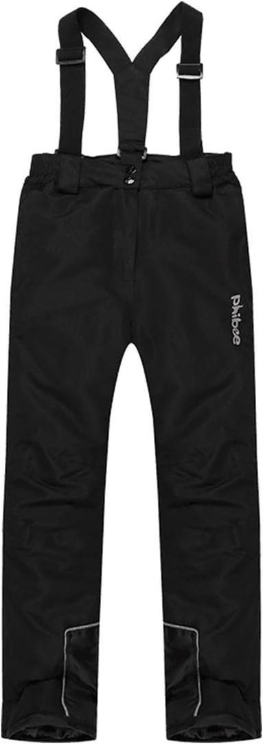 PHIBEE Girls' Waterproof Windproof Breathable Polyester Snow Ski Pants (8, Black)