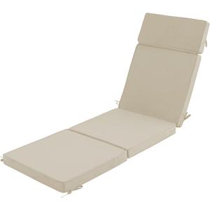 72 x 21 Inch Outdoor Chaise Lounge Cushion - Removable Cover, 4-Section Design, Water-Repellent & Fade-Resistant, 6 Tie Straps, Replacement for Patio & Pool Chairs - Cream
