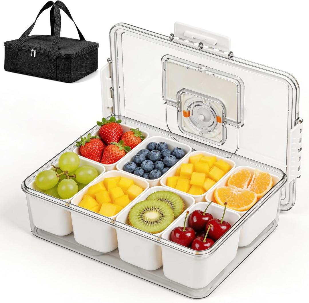 Chilled Portable Snackle Box container, Divided Serving Tray, Beach Essentials Insulated Container with Reusable Ice Pack & Bag Keep Food Hot or Cold On the Go for Adult