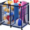 Large Pool Storage Bin, Metal Rolling Float Swimming Equipment Holder Organizer Cart with Mesh, Blue L