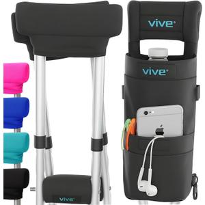 Vive Crutch Pads, Bag, & Hand Grips (5 PCS) - Crutches for Adults Armpit Padding, Hand Grips, Accessories Pouch - Soft Tips Medical Padded Handles for Kids, Men, Women - Lightweight