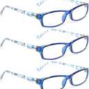 Kerecsen Reading Glasses 5 Pairs Fashion Ladies Readers Spring Hinge with Pattern Print Eyeglasses for Women (Blue, 2.0, x)