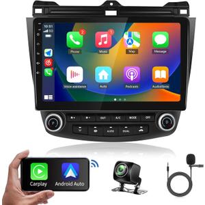 for Honda Accord 2003 2004 2005 2006 2007 Car Radio, 10.1 inch Touch Screen Wireless Carplay & Android Auto Stereo Upgraded with Bluetooth 5.0 GPS Navi WiFi SWC FM/RDS Backup Camera Build in DSP