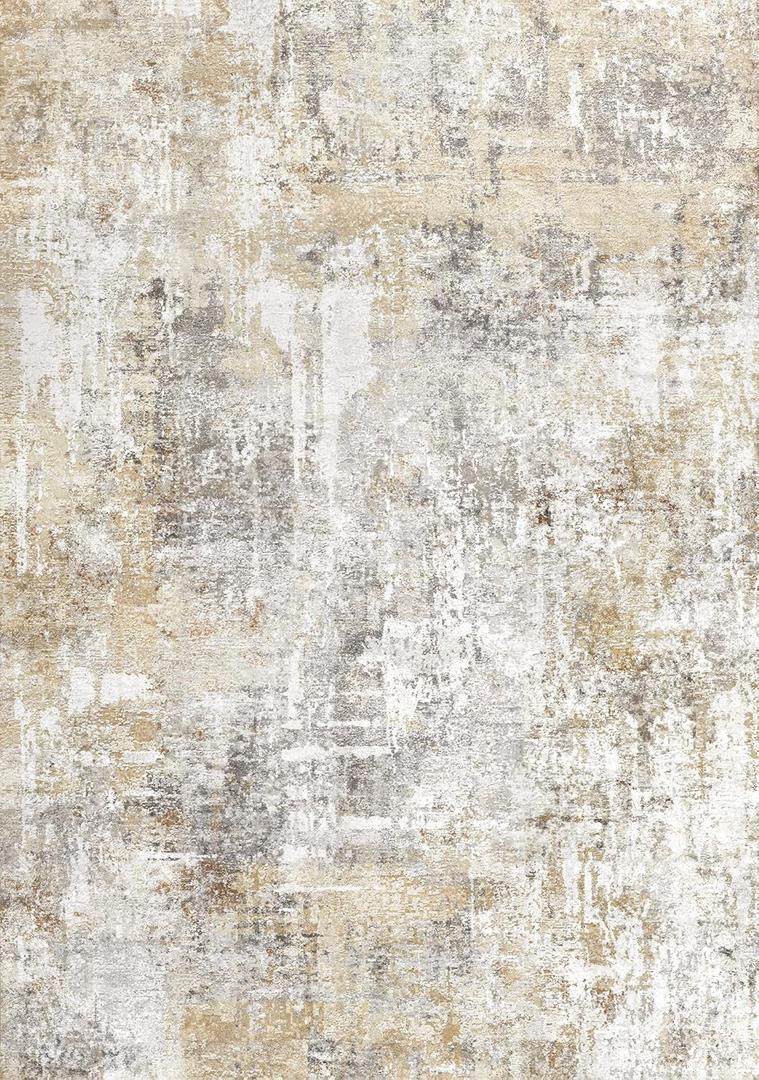 4x6 Washable Entryway Rug  Non-Slip Low-Pile Small Area Rug for Kitchen Bedroom Living Room Office  Modern Abstract Neutral Throw Carpet with Rubber Backing (Gold Grey)