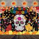 2 x Day of The Dead Backdrop Dia De Los Muertos Photography Background Sugar Skull Flower Mexican Fiesta Themed Party Decorations Banner Photo Studio Props (7x5FT: 84x60 inch)