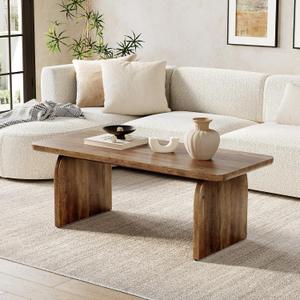 LITTLE TREE Farmhouse Coffee Table, 47 Inches Wooden Center Tables with Rounded Corners, Rectangular Living Room Tables, Modern Low Cocktail Tea Furniture for Living Room (Rustic Brown), 47.24" W X 23.62" D X 20.08" H