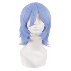 MapofBeauty 14 Inch/35 cm Short Cosplay Wolf Tail Synthetic Side Bangs Party Wig (Light Blue Purple)