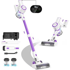 FABULETTA Cordless Vacuum Cleaner for Home, 500W Lightweight Vacuum Cleaner with MAX 50 Min Detachable Battery, Brushless Motor, 6 in 1 Stick Vacuum for Hardwood Floors and Carpet Pet Hair CarPurple
