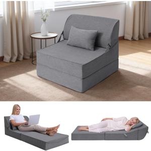 BeBen Folding Sofa Bed Chair, Convertible Sleeper Chair Futon Couch, Foldable Boneless Floor Lounge Sofa, Single Foam Chair Bed for Small Spaces, Dorm, Guest Room, Living Room, Apartment, Dark Grey