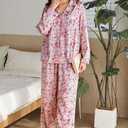 YiNi LuLu Womens Silk Satin Pajamas Set Button Down 2 Piece Pjs Long Sleeve Oversized Sleepwear with Pockets, Size: XX-Large