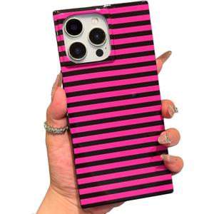 Horizontal Striped Magnetic Case for iPhone 16 Pro, Black Pink