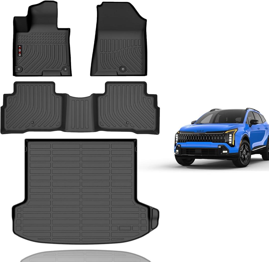 KELCSEECS Floor Mats & Cargo Liner for 2026 Kia Sportage Hybrid(Not Fit for PHEV) All Weather Car Mats Trunk Mat Kia Sportage Hybrid Floor Mats Accessories Black, Set name: 118)For 2026-2027 Kia Sportage Hybrid Full Set