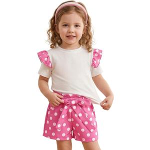 GLIGLITTR Toddler Girls Outfits Set Cute Cartoon Polka Dots Shirts+Shorts 2Pcs Kids Holiday Family Vacation Summer Clothes(Purple,6-7X) 140