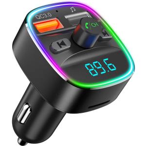 Nulaxy Bluetooth FM Transmitter, Bluetooth Car Adapter with Dual USB Charger Wireless Radio Car Kit MP3 Player Support TF Card & USB Disk, Hands-Free Calling, 7 Colors Led Backlit Light, Black