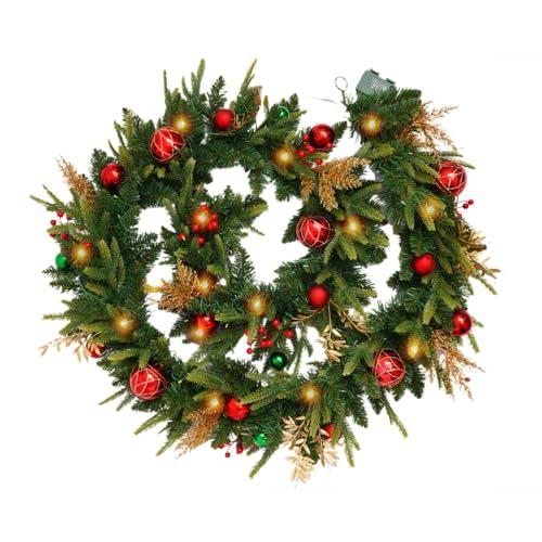 SENNOUL Pre-lit 9ft Christmas Garland with Lights, Garlands for Decoration Christmas with 243 Branches and 50 LED Warm Lights,for Mantle,Outdoor,Stairs Railing,Wall,Table,Indoor（Battery Operated）