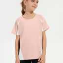 ZDC Kids Girls Athletic T Shirts Color Block Crewneck Gym Yoga Tees Casual Cute Basic Tees 5-14 Years (Pink)