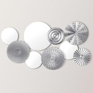Blulu 9 Pcs Silver Mirror Wall Decor Metal Round Home Art Decor Decorative Modern Circle Mirror Wall Art Sculpture Hanging Decorations for Home Living Room Office