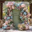 Pink Blue Green Balloon Arch Double Stuffed Dusty Green Pastel Blue Blush Mauve Latex Balloon Garland Kit for Boho Baby Shower Gender Reveal Floral Birthday Tea Party Decoration, 5in, 12in, 18in