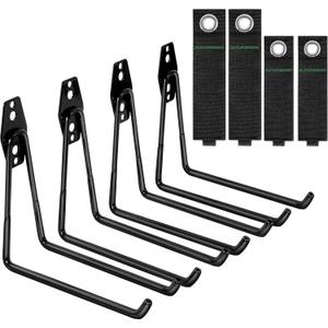 GURADESIGN 4-Piece Garage Hooks Wall Mount Storage Hanger with 4 Extension Cord Holder Organizer, Heavy-Duty Steel, 7.5 inch Ladder Hooks for Garage Wall