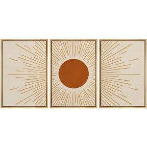 PHOPAGO Boho Sun Wall Art Minimalist Bohemain Framed Wall Printing 11x14in Sun Lines Warm Prints Decor - Natural Framed