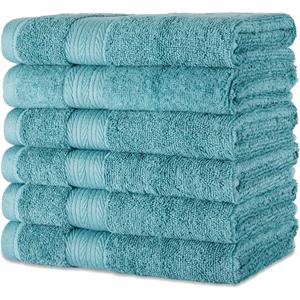 Amazon Basics Fade-Resistant Highly Absorbent 100% Cotton Hand Towel, 16"x26", Teal Green, 6-Pack