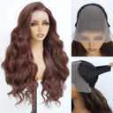 Auburn Brown Body Wave Wig Synthetic 13x6 HD Lace Front Wig 28Inch Glueless