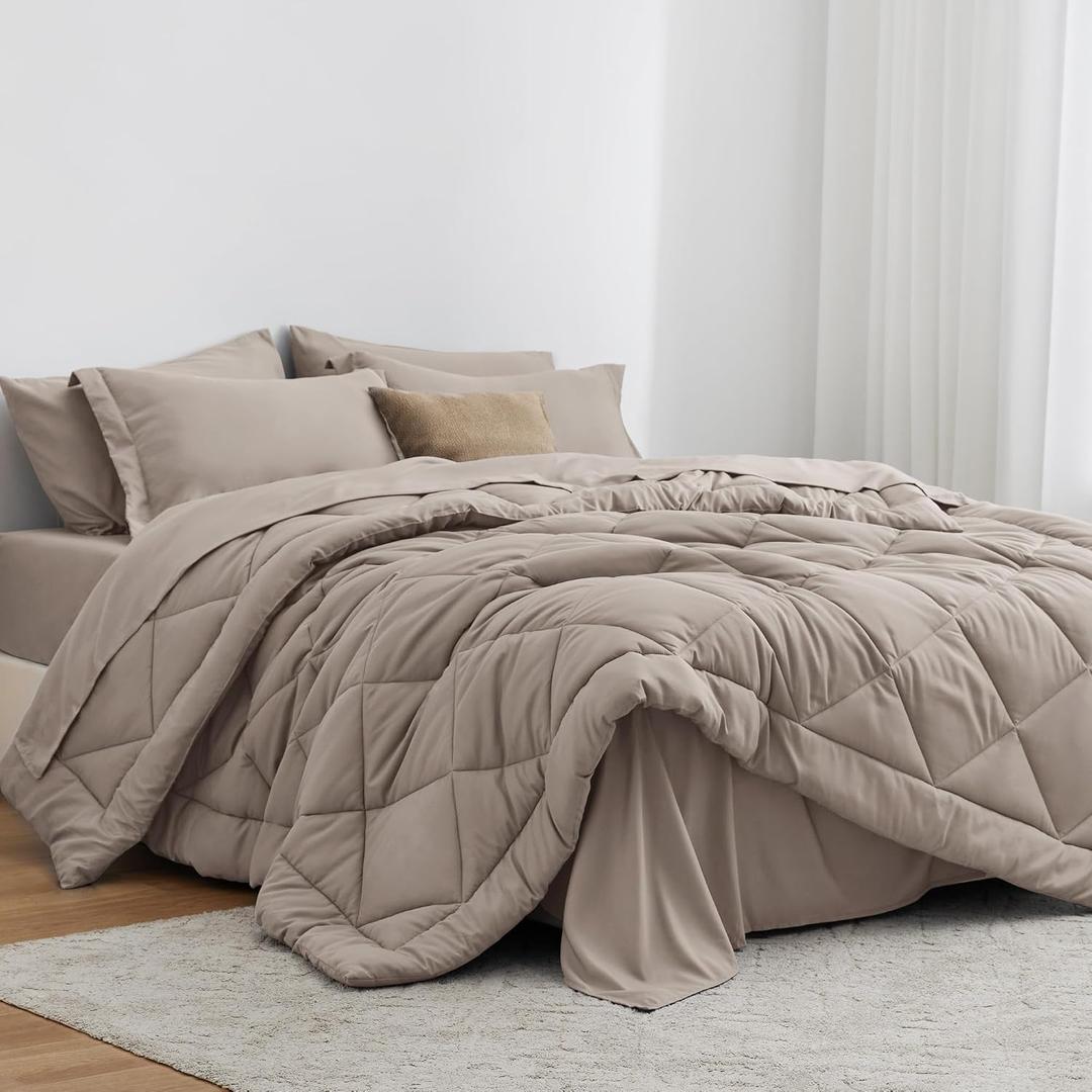 Love's cabin Full Comforter Set Burlwood, 7 Pieces Full Bed in a Bag, All Season Bedding Sets with 1 Comforter, 1 Flat Sheet, 1 Fitted Sheet, 2 Pillowcase and 2 Pillow Sham | Soft, Breathable, Lightweight, Comfortable