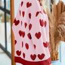 Saodimallsu Womens Oversized Heart Cardigan Color Block V Neck Button Long Sleeve Chunky Valentines Sweaters (Pink)