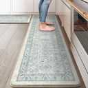 KIMODE Anti Fatigue Kitchen Mat, Boho Distressed Kitchen Rugs Sets of 2,Kitchen Mats for Floor Cushioned Non Slip, Comfort Kitchen Floor Mats for Sink, Laundry, Desk Blue 17"x59"+17"x29"