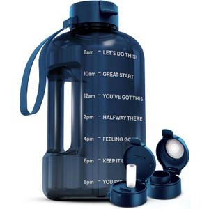 AQUAFIT Half Gallon Water Bottle with Time Marker - Straw & Chug Lid - BPA Free Gym Water Bottle with Straw - Big Gallon Jug (Nebula, 64 oz - 2 Lids)