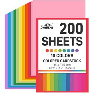 3 otters 200Sheets Construction Paper, Cardstock 8.27" x 11.7", 10 Assorted Colors Card Stock Printer Paper 65lb/180GSM, for Printing, DIY Crafts, Classroom Must Haves, Kids School Supplies, Party Dec