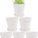 Fcacti 4 Inches Small White Terracotta Pots with Saucer, 6 Pack 4" Terra Cotta Planter with Drainage Holes, Small Clay Flower Pots for Plants, Succulents, Crafts, Wedding Favor
