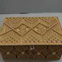 2PCS Macrame Boho Storage Basket with Lid Organza Gift Bags Decorative Bohemian Jewelry Box Bin Handmade Woven Natural Cotton Makeup Organizer Shelf Container (Khaki, 1 Large 1 Small) (Khaki (Decorated with Wood Beads))