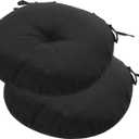 FUNHOME Bistro Chair Cushions 18 inch,Set of 2,Tufted Round Chair Cushions with Ties,18"x18"x4",Water Resistant Round Seat Cushion for Barstool Chairs,Patio Garden Kitchen Outdoor Furniture(Black)
