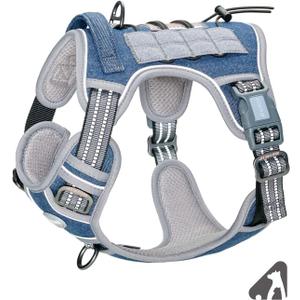 AUROTH Tactical Dog Harness for Small Medium Dogs No Pull Adjustable Pet Harness Reflective Working Training Easy Control Pet Vest Military Service Dog Harnesses Denim Blue S
