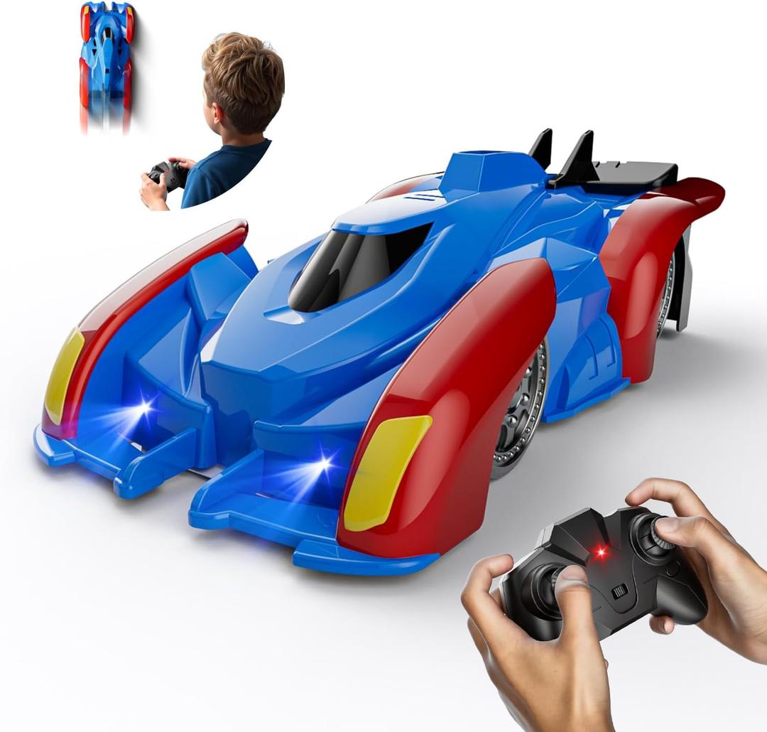 Remote Control Wall Climbing Car, RC Stunt Car with Rechargeable Indoor Wall Toys, Kids Toys for Boys & Girls Ages 3 and up (Red&Blue)