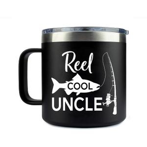 Reel Cool Uncle Tumbler - Funny Fishing Insulated Tumbler With Handle - Fishing Travel Coffee Mug 14Oz - Mug Gift For Uncle On Birthday - Christmas - Fathers Day