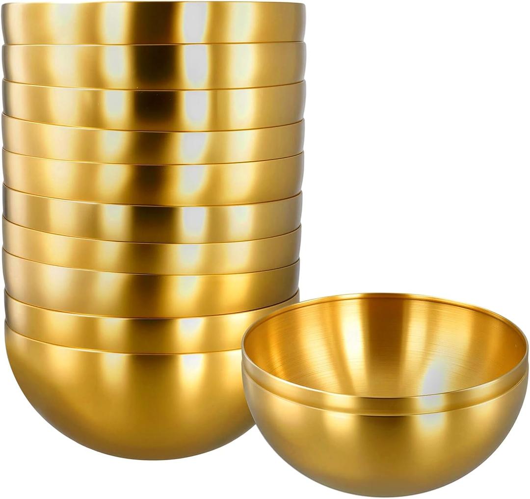 SINJEUN 10 PCS Stainless Steel Mixing Bowls, 7.9 X 3.5 Inch Golden Salad Bowl, Gold Esthetician Bowls for Wedding Party Baking Prepping Serving Facial Cereal Fruit Appetizer Salad Soup Cereal
