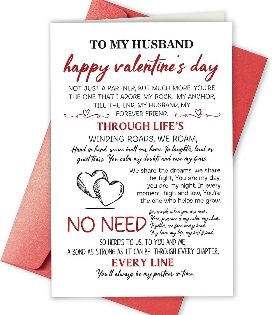 3 x Poem Love Card for Husband, Romantic Husband Valentines Day Card, Sweet Valentines Card for Husband from Wife