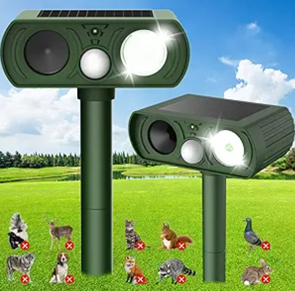 2026 Upgraded Solar Ultrasonic Animal Repellent Outdoor Deer Repellent Devices IP65 Waterproof Repeller with Motion Detection Coyote Light for Cat Rabbit Racoon Squirrel Dog Skunk Rodent,2 Pack